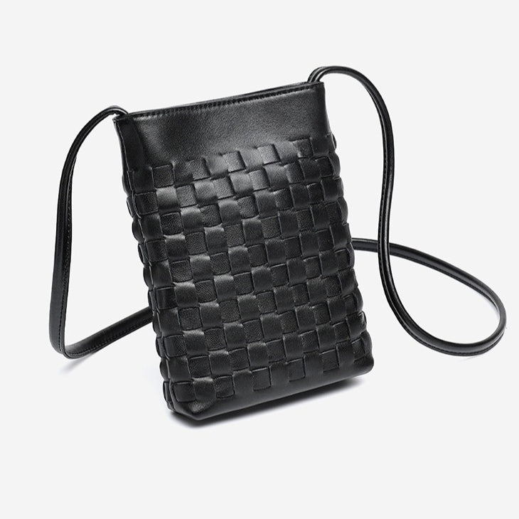 Women's Woven Sheepskin Mini Phone Bag with Adjustable Strap