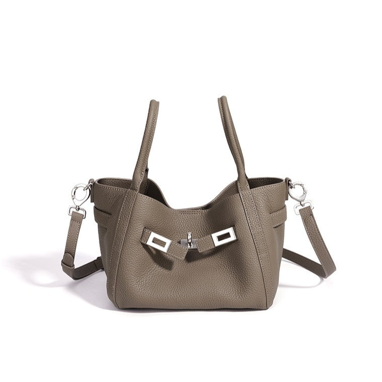Women's Pebbled Cowhide Mini Bucket Bag with Detachable Pouch