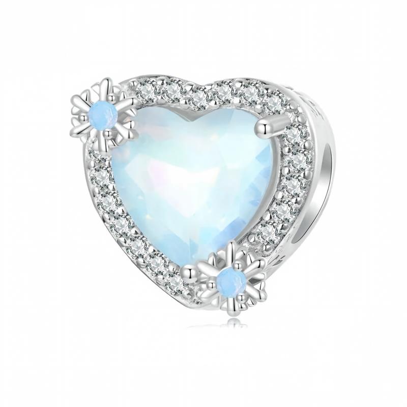 “Moonlit Frost” S925 Sterling Silver Snowflake Moonstone Charm Bead