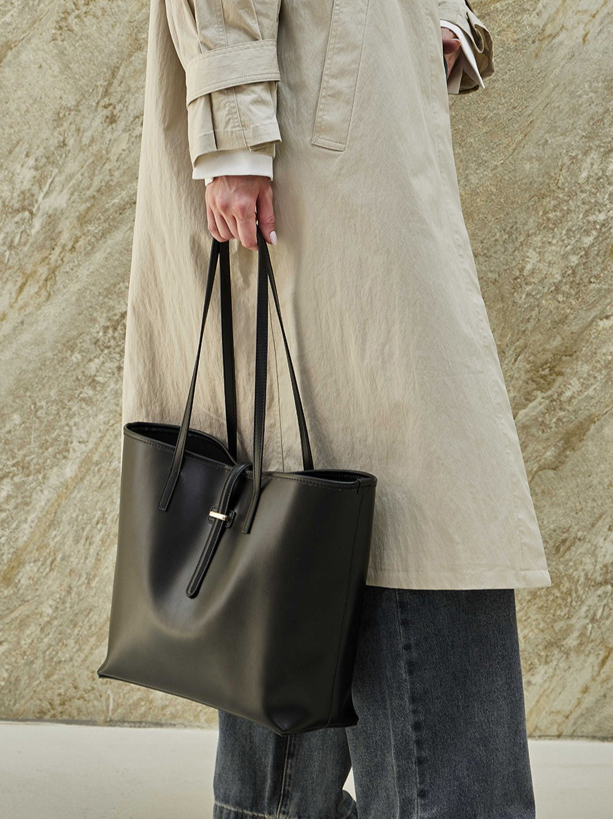 Women's Cowhide Tote Bag Set with Convertible Inner Pouch