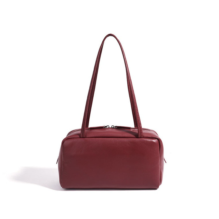 Women's Genuine Sheepskin Bowling Bag with Double Zipper