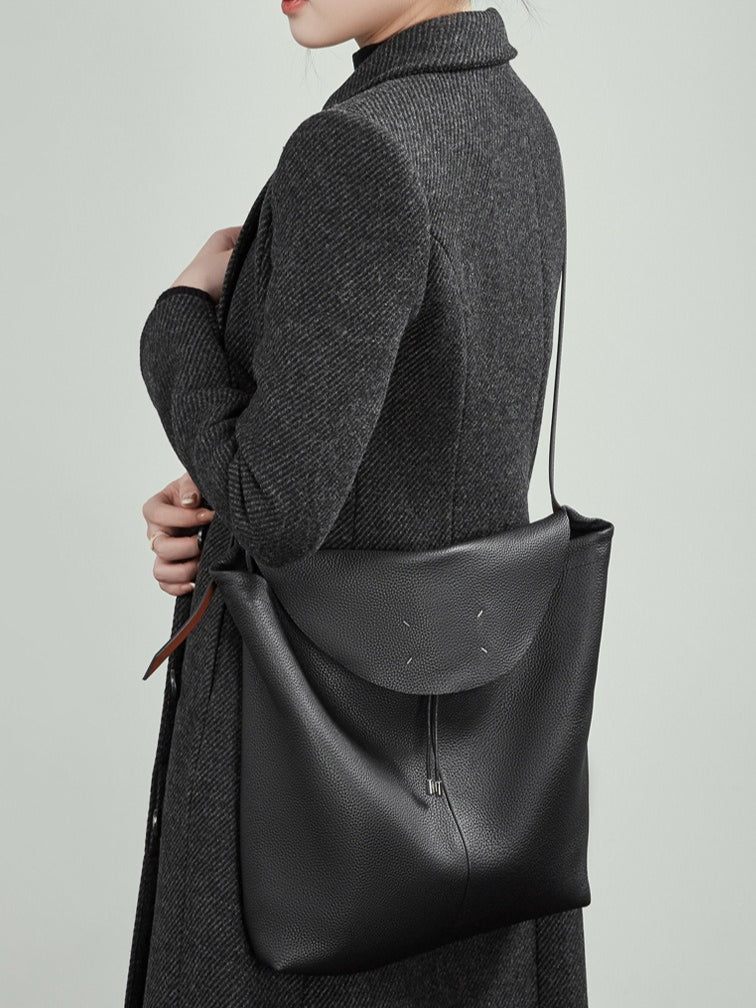 Women's Genuine Leather Slouch Tote Bag with Adjustable Strap & Detachable Pouch