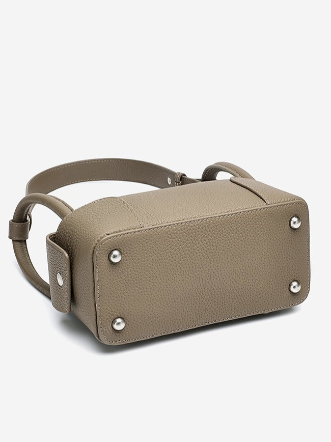 Women's Pebbled Cowhide Mini Boston Bag with Adjustable Strap