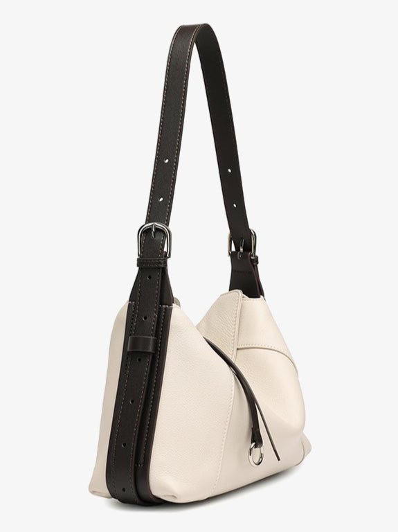 Women's Milled Cowhide Geometric Shoulder Bag with Ring Detail