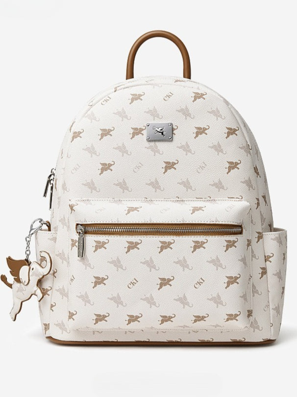 Women's Flying Elephant Print Backpack with Large Capacity and Zipper Closure