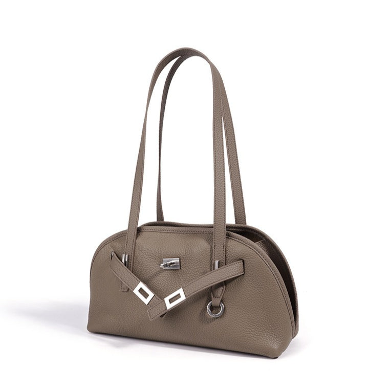 Women's Pebbled Cowhide Half-Moon Tote Bag with Quilted Liner