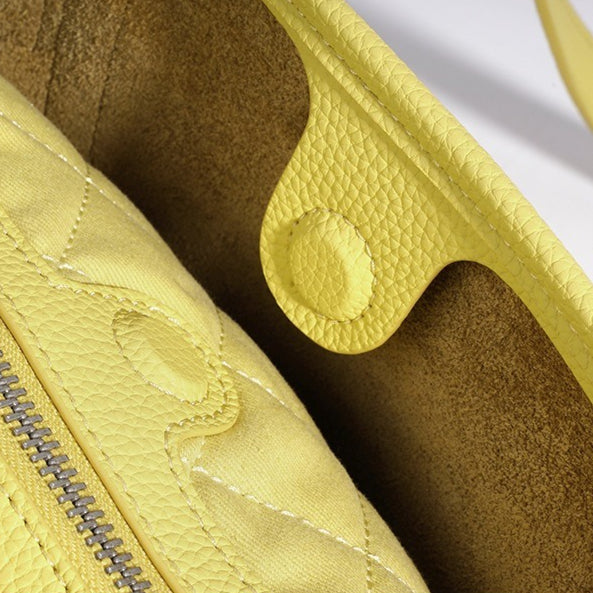 Women's Pebbled Cowhide Half-Moon Tote Bag with Quilted Liner