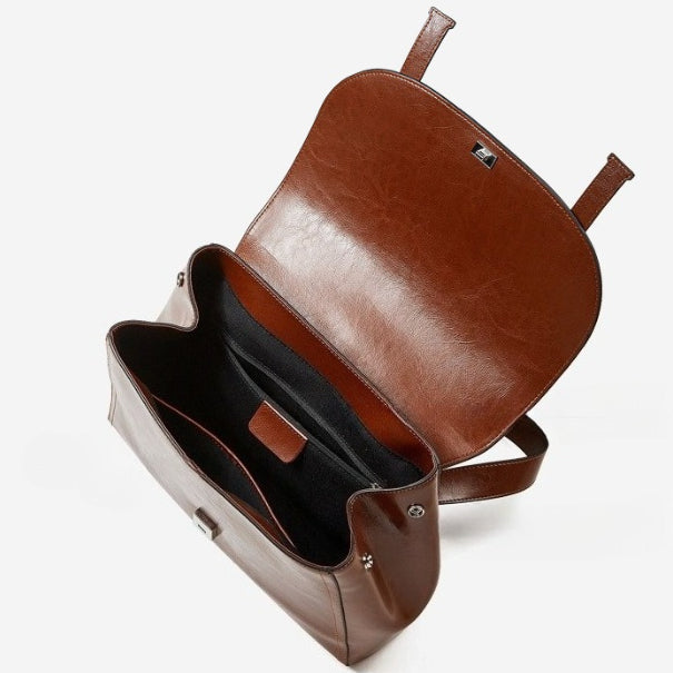 Women's Oil-Waxed Cowhide Convertible Flap Backpack
