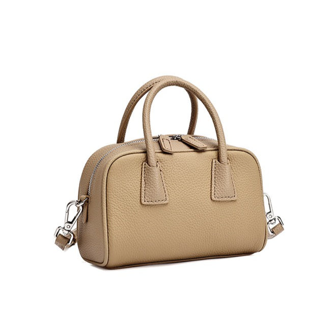 Women's Pebbled Cowhide Mini Boston Bag with Adjustable Strap