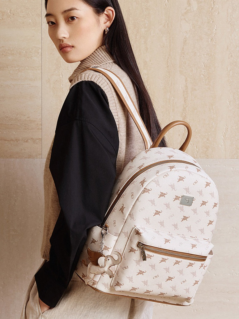 Women's Flying Elephant Print Backpack with Large Capacity and Zipper Closure