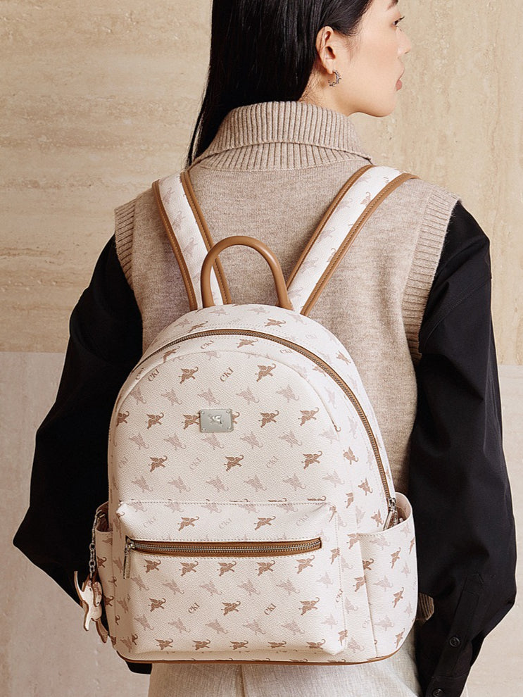 Women's Flying Elephant Print Backpack with Large Capacity and Zipper Closure