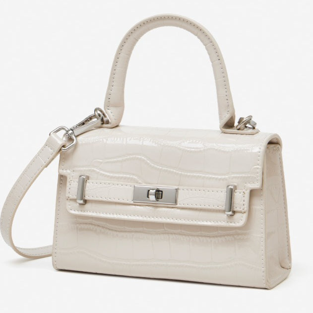 Women's Croc-Embossed Cowhide Structured Top-Handle Bag