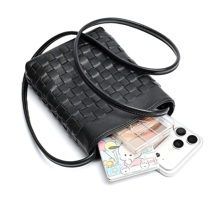 Women's Woven Sheepskin Mini Phone Bag with Adjustable Strap