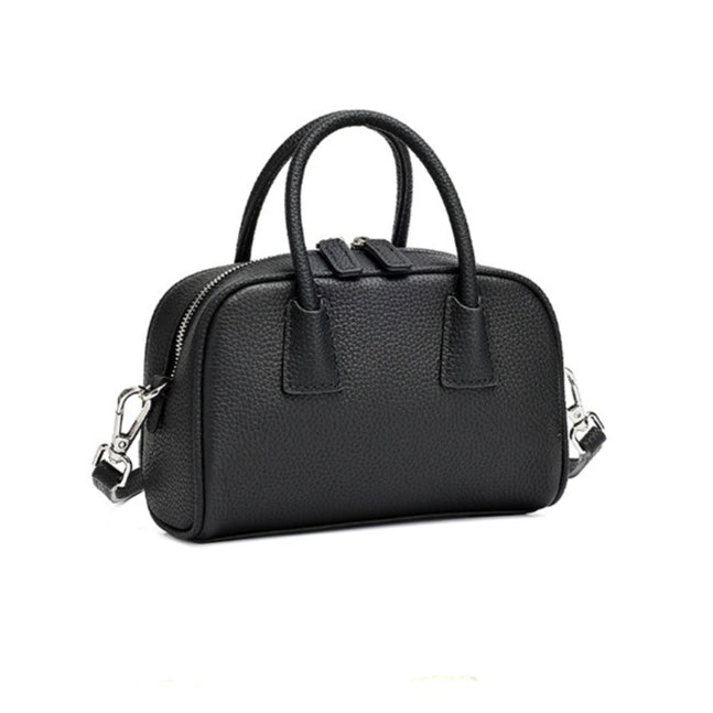 Women's Pebbled Cowhide Mini Boston Bag with Adjustable Strap