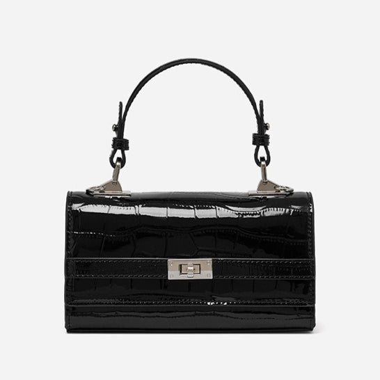 Women's Glossy Croc Cowhide Twist-Lock Envelope Bag