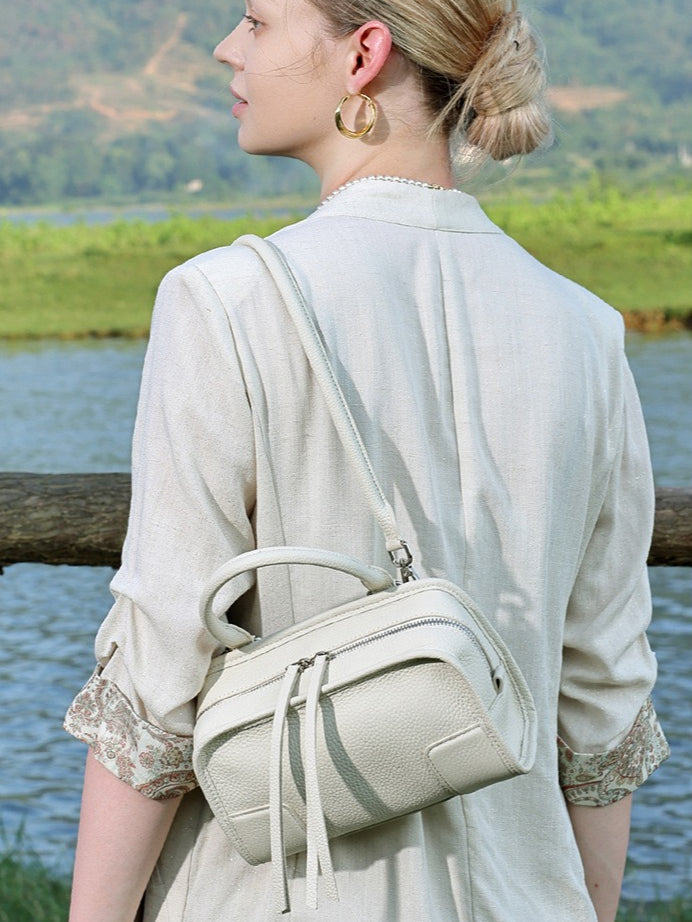 Women's Pebbled Cowhide Boston Bag with Detachable Straps