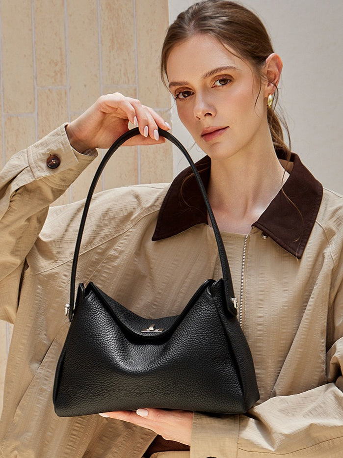 Women's Lychee-Grain Cowhide Convertible Hobo Bag