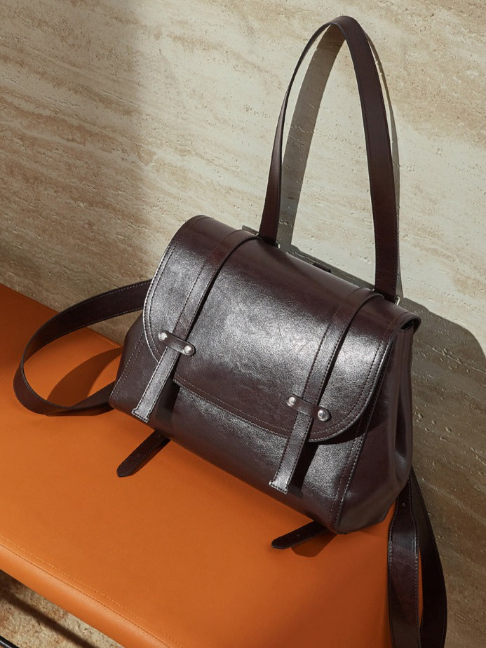 Women's Oil-Waxed Cowhide Convertible Flap Backpack