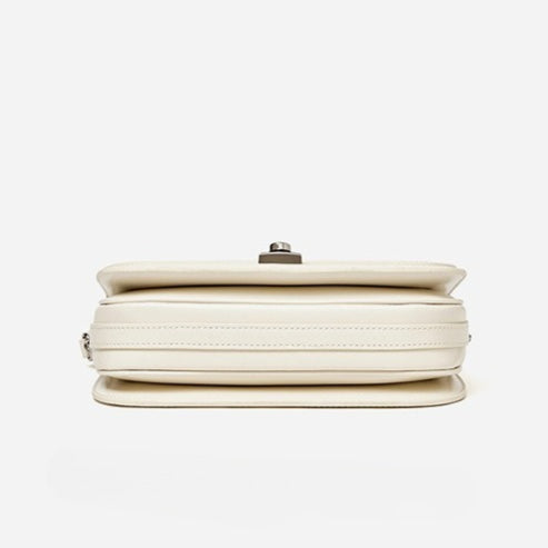 Women's Plain Cowhide Curved Satchel with Twist-Lock Closure
