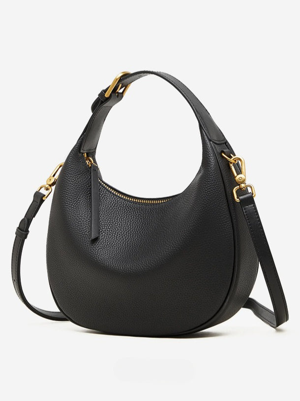 Women's Pebbled Cowhide Half-Moon Hobo Bag with Adjustable Strap