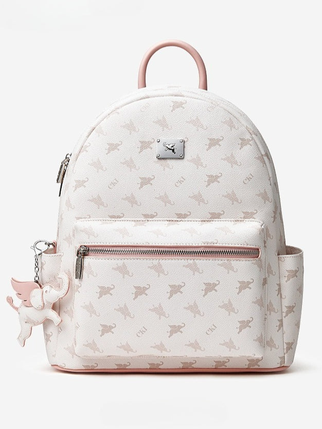 Women's Flying Elephant Print Backpack with Large Capacity and Zipper Closure