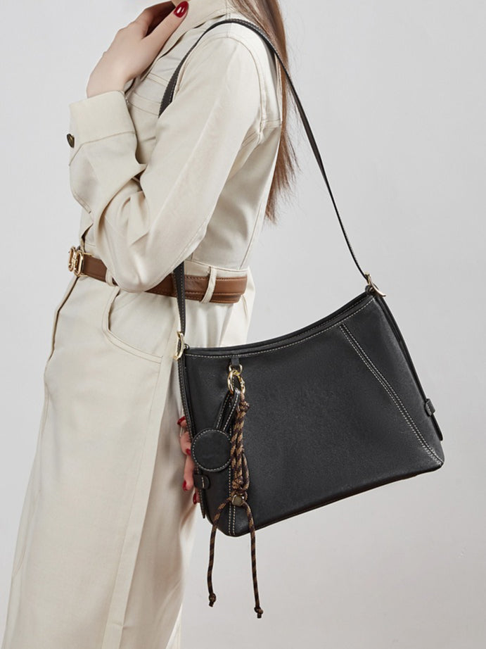 Women's Full-Grain Cowhide Contrast Stitch Hobo Bag