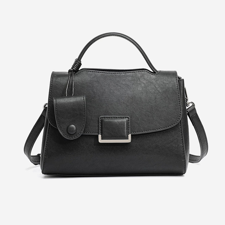 Women's Genuine Leather Square Flap Bag with Magnetic Closure