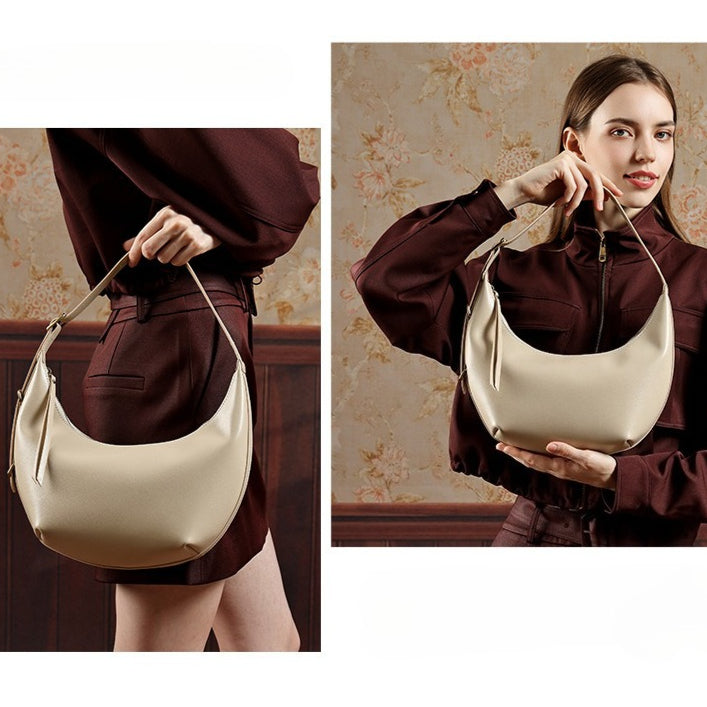 Women's Oil-Waxed Cowhide Semi-Circle Top Handle Bag