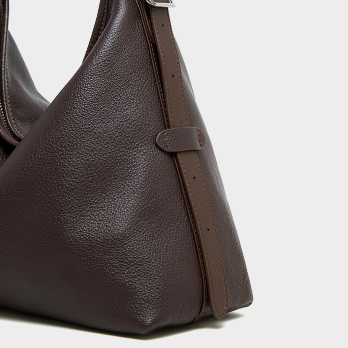 Women's Genuine Leather Retro Shoulder Tote Bag with Lock Detail