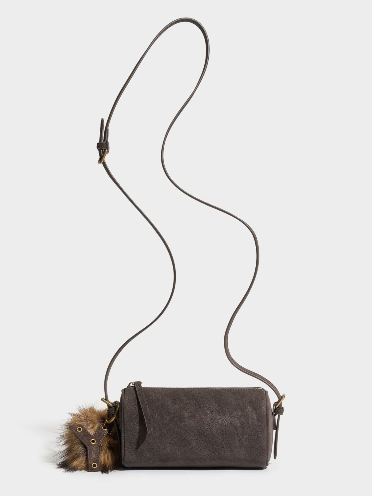 Women's Matte Cowhide Mini Cylinder Bag with Leather Charm
