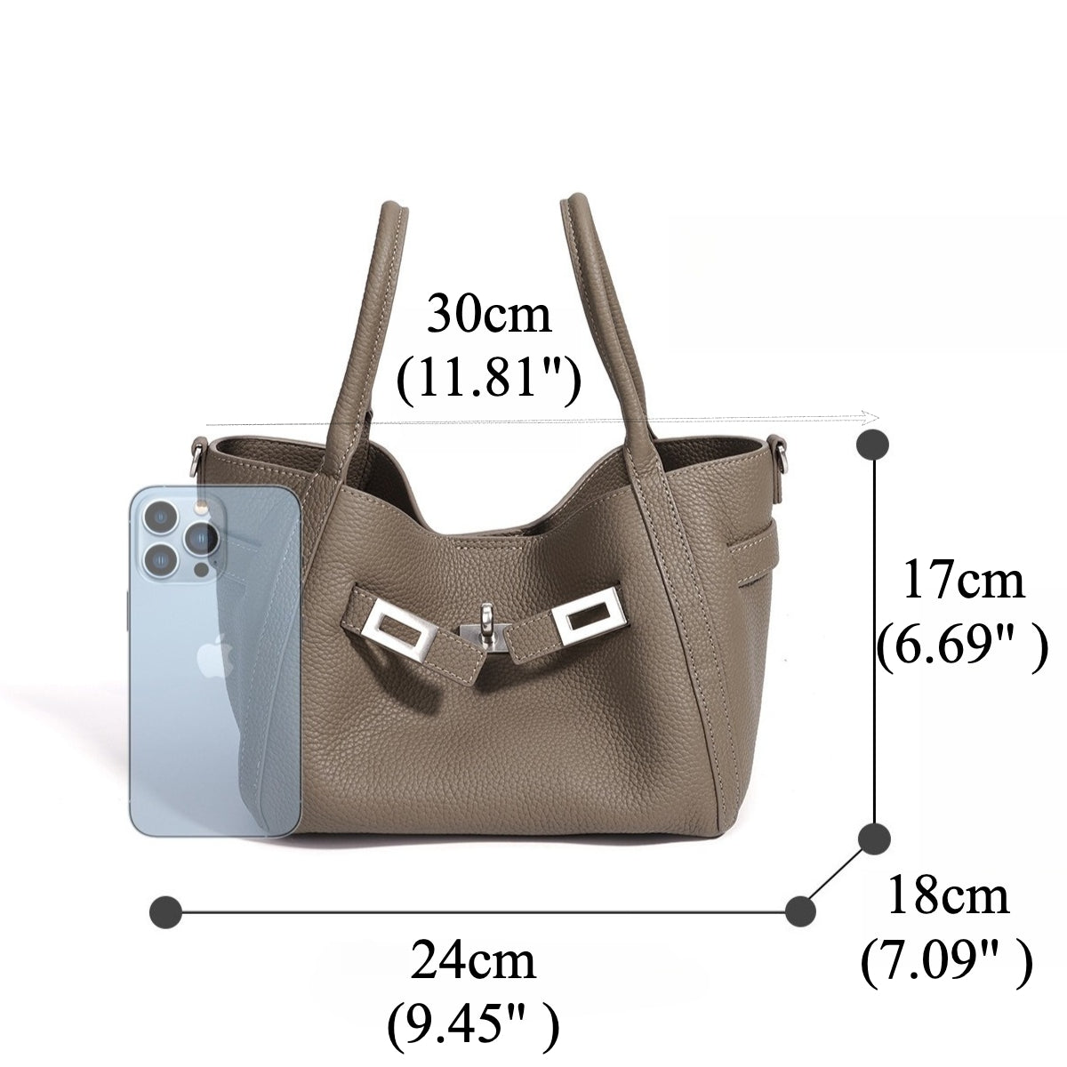 Women's Pebbled Cowhide Mini Bucket Bag with Detachable Pouch