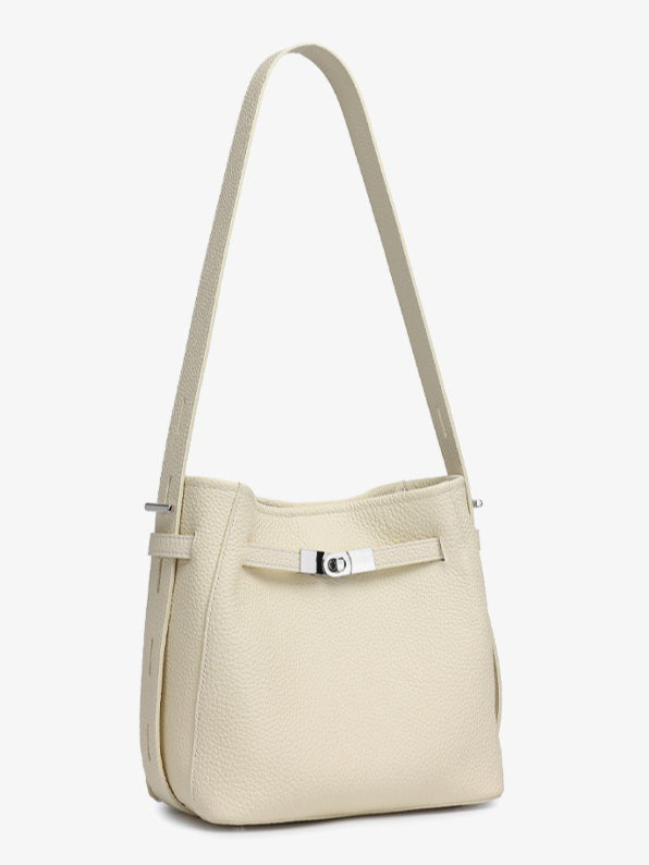 Women's Pebbled Cowhide Bucket Bag with Double-D Hardware