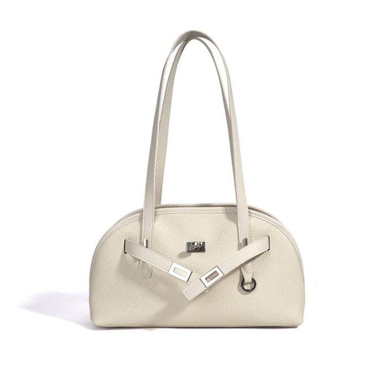 Women's Pebbled Cowhide Half-Moon Tote Bag with Quilted Liner