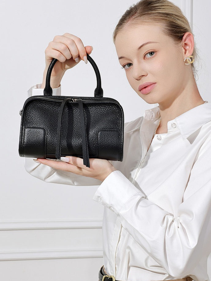 Women's Pebbled Cowhide Boston Bag with Detachable Straps
