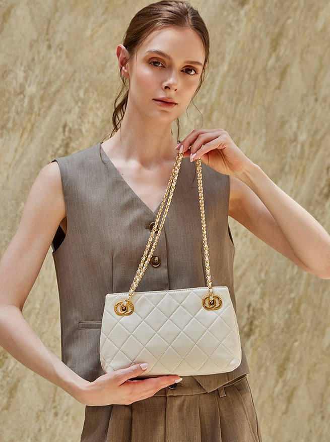 Women's Quilted Sheepskin Chain Mini Tote Bag