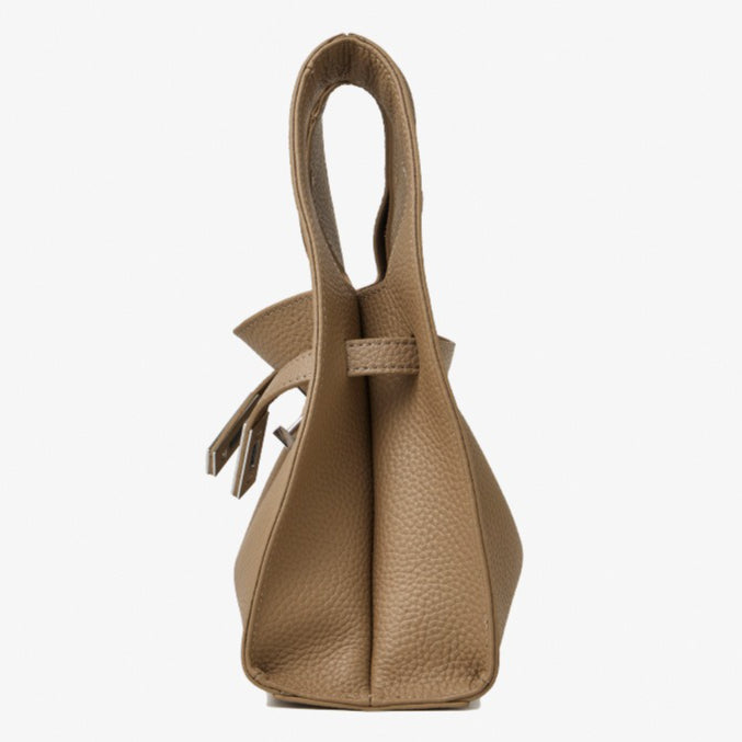 Women's Pebbled Cowhide Twist-Lock Bucket Bag with Inner Pouch