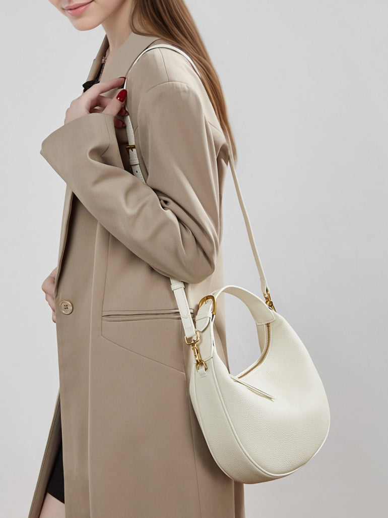 Women's Pebbled Cowhide Crescent Hobo Bag with Convertible Strap