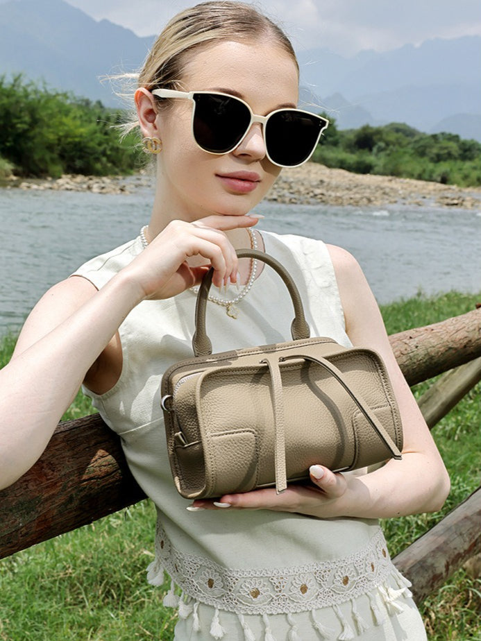 Women's Pebbled Cowhide Boston Bag with Detachable Straps