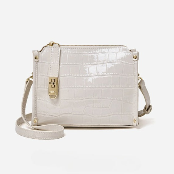 Women's Glossy Croc-Embossed Cowhide Structured Satchel