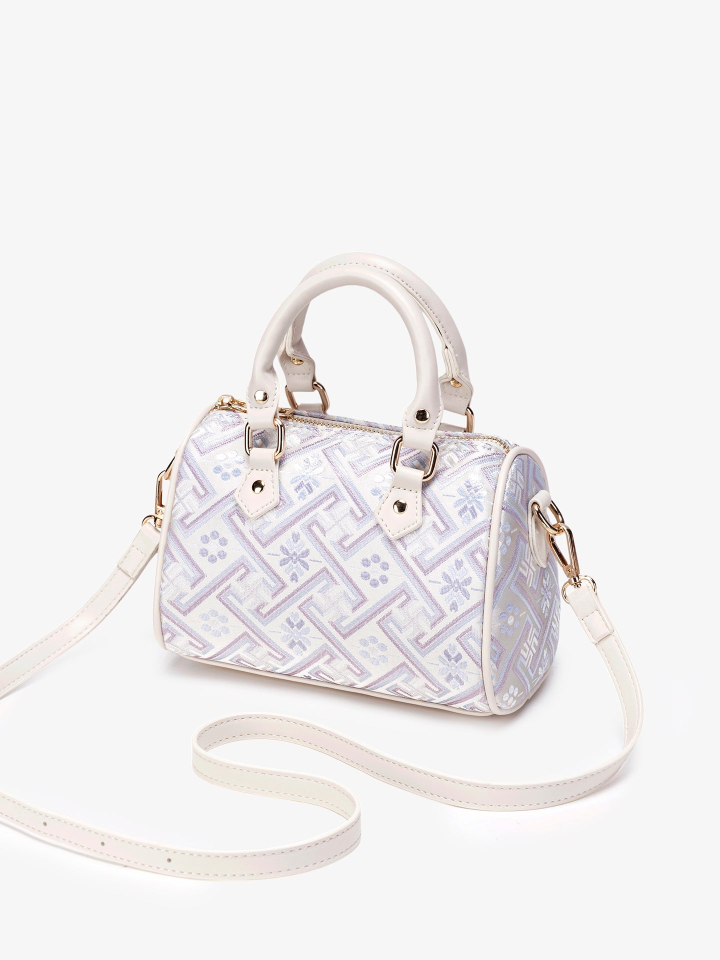 Women's Oriental Brocade Mini Boston Bag with Convertible Strap