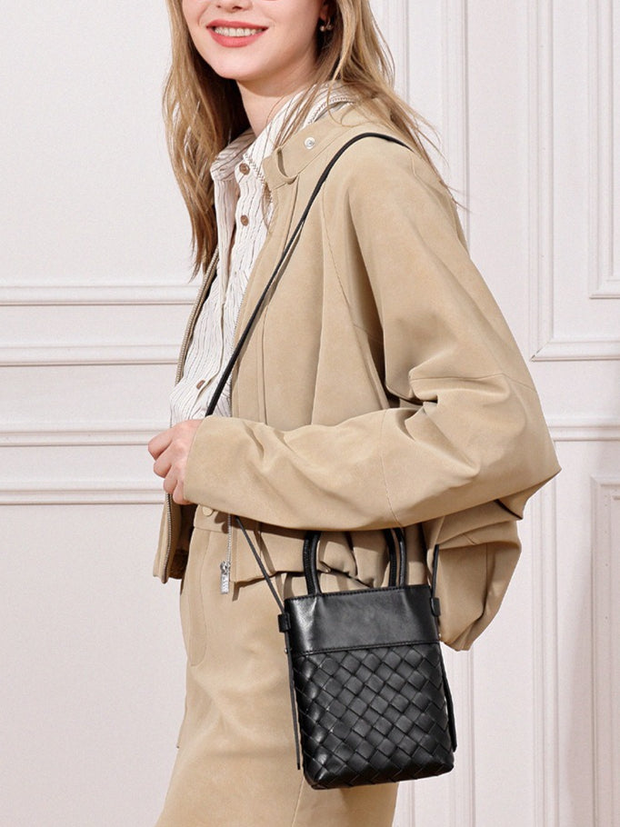 Women's Woven Lambskin Mini Tote with Adjustable Strap