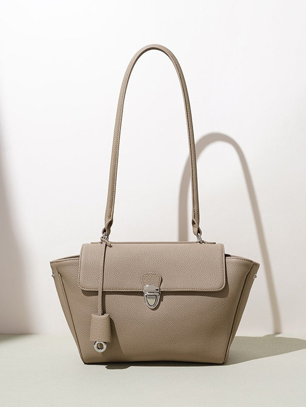 Women's Pebbled Cowhide Winged Flap Tote with Detachable Strap