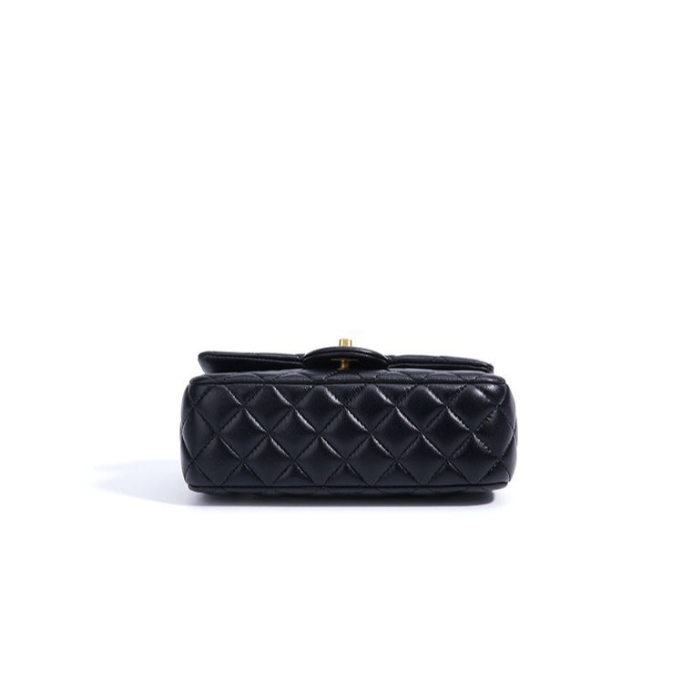 Women's Quilted Sheepskin Flap Bag with Adjustable Gold Chain