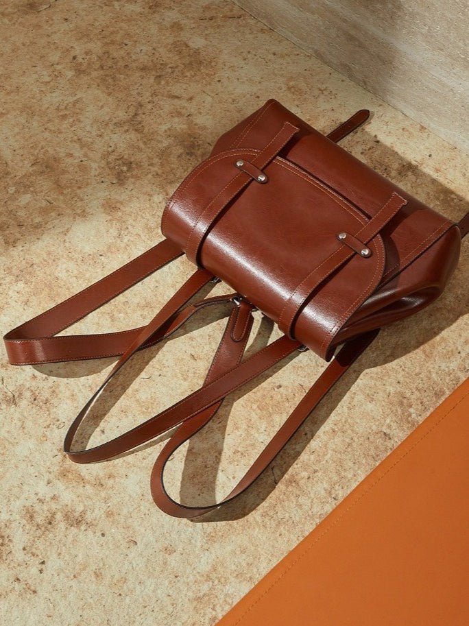 Women's Oil-Waxed Cowhide Convertible Flap Backpack