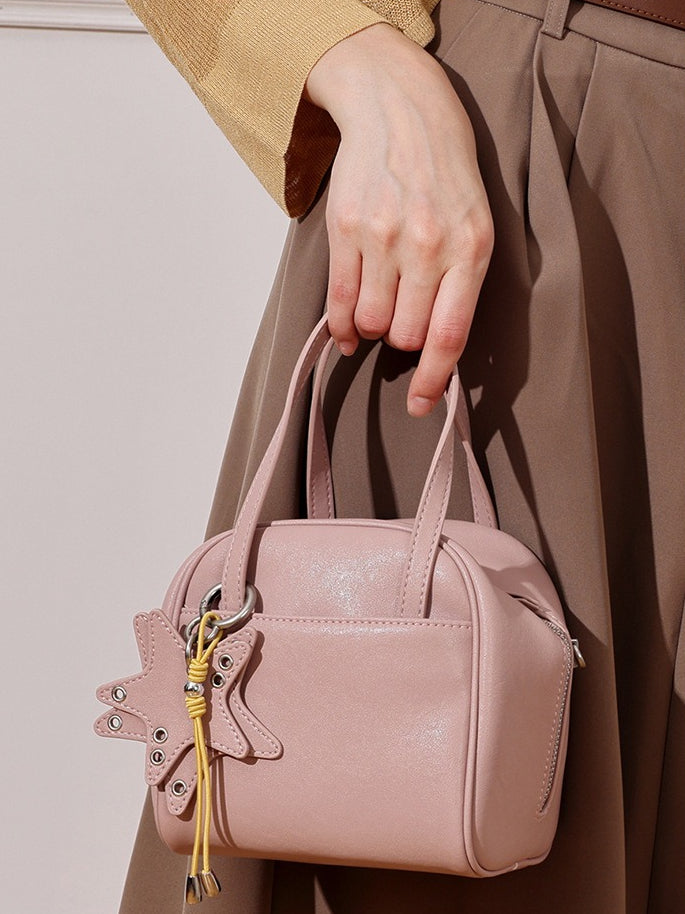 Women's Genuine Leather Mini Boston Bag with Star Charm