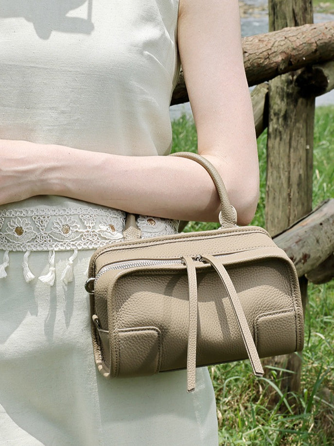 Women's Pebbled Cowhide Boston Bag with Detachable Straps