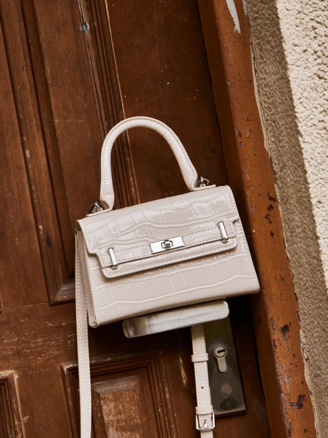 Women's Croc-Embossed Cowhide Structured Top-Handle Bag