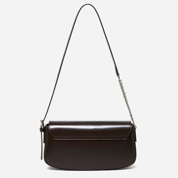 Women's Soft Cowhide Baguette Saddle Bag with Chain Strap
