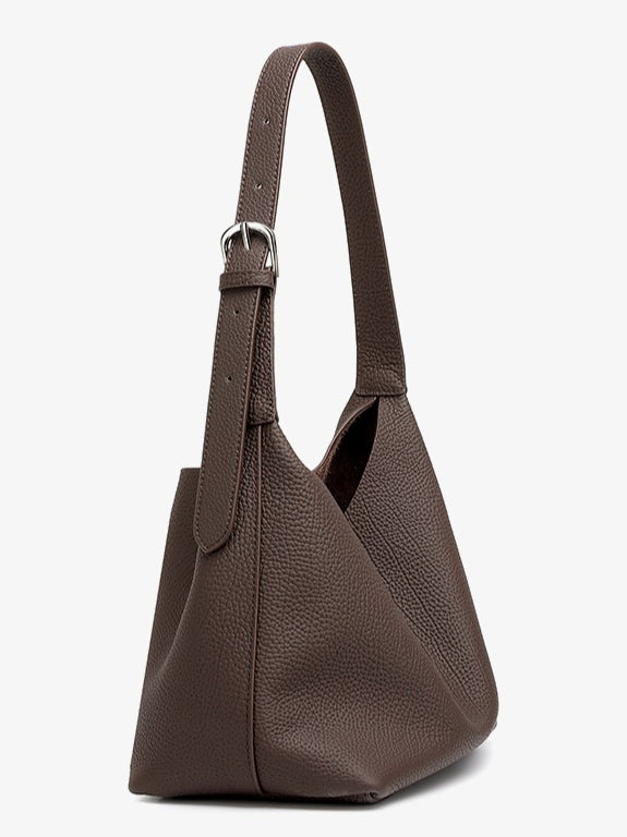 Women's TC Full-Grain Cowhide Hobo Bucket Bag with Adjustable Strap