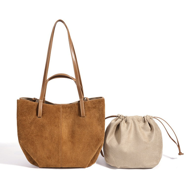 Women's Genuine Suede Tote Bag with Detachable Pouches